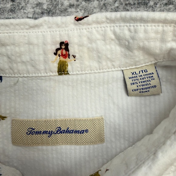 Tommy Bahama Shirt Mens XL White Seersucker Hula Girl Surfing Hawaiian Tropical - Picture 5 of 8